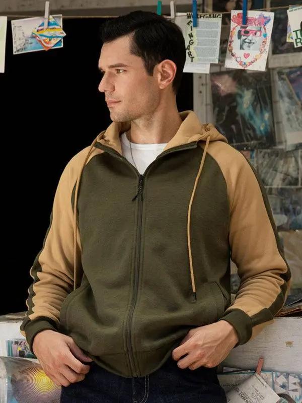 Versatile Men's Hooded Zipper Cardigan with Color Block Design - Perfect for All Seasons! - MENLL